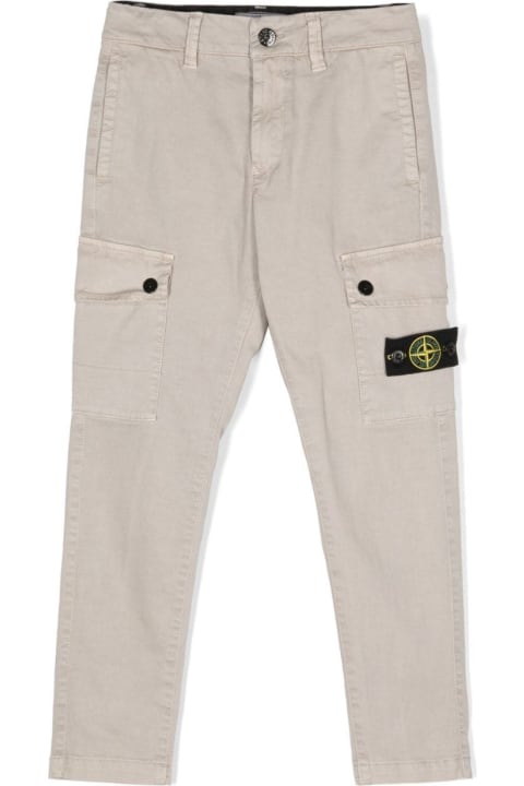 Stone Island Junior for Kids Stone Island Junior Grey Pants With Patch Pockets And Patch Logo In Stretch Cotton Boy