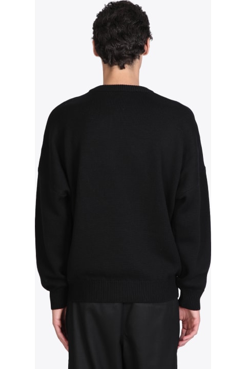 Fuzzy Selfie' Pullover' Black Wool Logo Sweater - Fuzzy Selfie Pullover