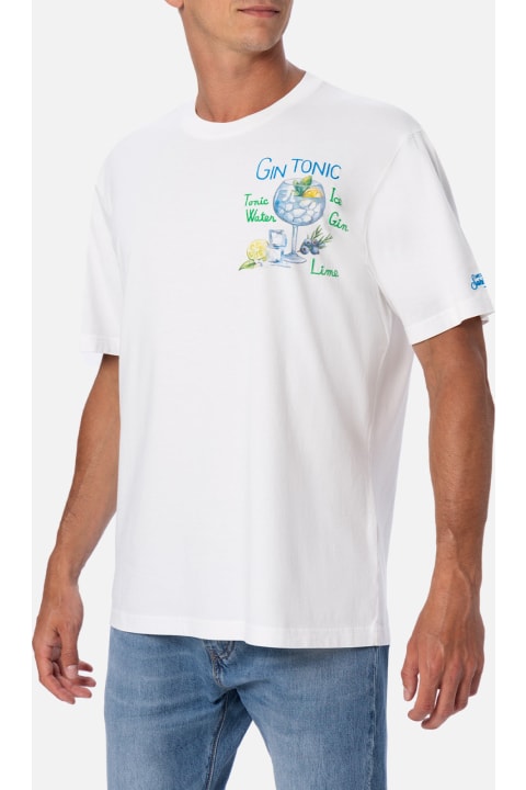 Homeware MC2 Saint Barth Man Cotton T-shirt With Gin Tonic Print And Embroidery