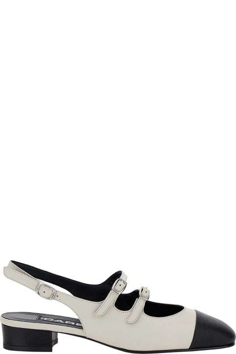 'abricot' White Slingback Mary Janes With Contrasting Toe In Leather Woman