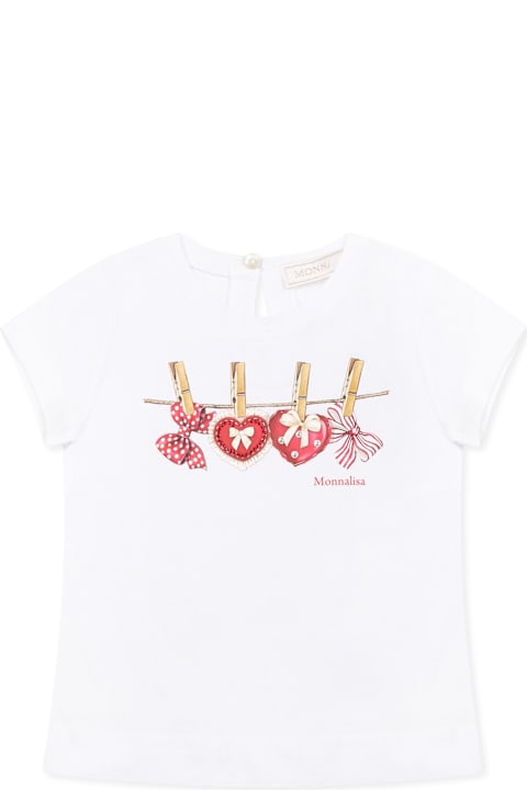أدوات منزلية Monnalisa White T-shirt For Baby Girl With Hearts