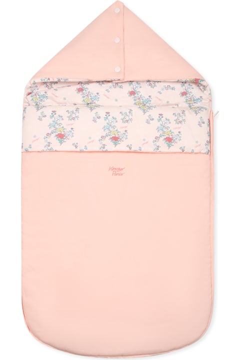 Kenzo Kids Accessories & Gifts for Baby Girls Kenzo Kids Pink Reversible Sleeping Bag For Baby Girl With Floral Print