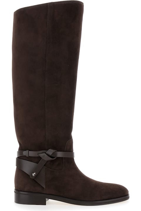 Homeware Jimmy Choo 'lawton' Brown Knee-high Boots With Knotted Detail In Suede Woman