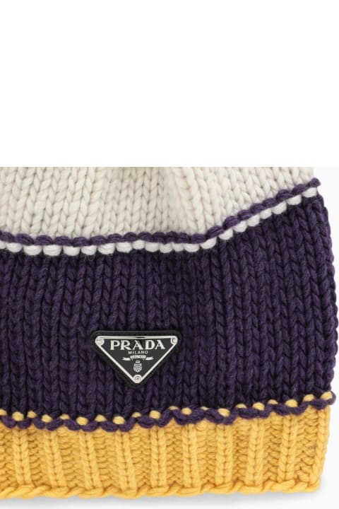 ウィメンズ 帽子 Prada Yellow\/papaya Striped Wool And Cashmere Hat