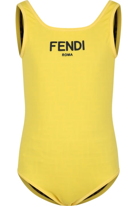 Fendi Swimwear for Girls Fendi Brown Swimsuit For Girl With Iconic Ff And Fendi Logo