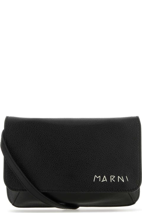 Marni for Men Marni Black Leather Flap Trunk Crossbody Bag