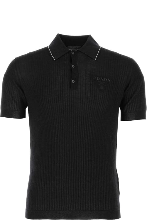 Topwear for Men Prada Black Wool Blend Polo Shirt