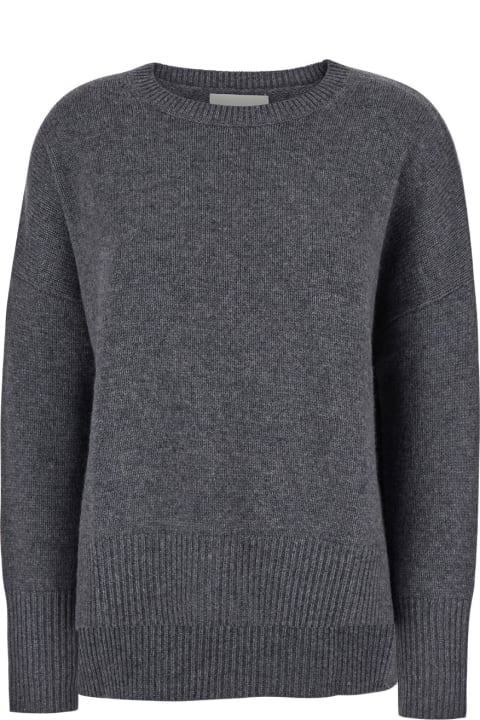 Lisa Yang ملابس علوية لـ السيدات Lisa Yang 'mila' Grey Sweater With Ribbed Trim In Cashmere Woman