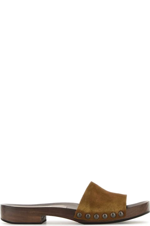 Flat Shoes for Women Miu Miu Camel Suede Clogs