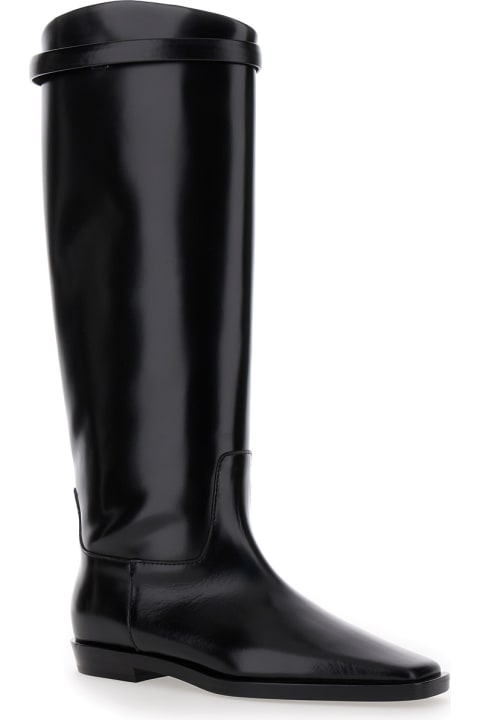 ウィメンズ Totêmeのブーツ Totême 'the Riding Boot' Black Knee-high Boots With Embossed Logo In Leather Woman