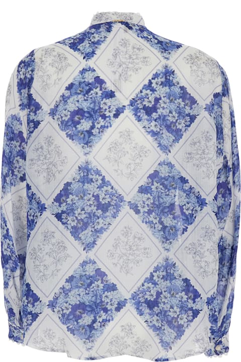 TwinSet for Kids TwinSet Blue High Neck Shirt With All-over Floral Motif In Fabric Woman