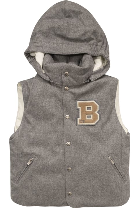 Brunello Cucinelli Coats & Jackets for Boys Brunello Cucinelli Sleeveless Down Jacket In Membraned Wool Flannel With Detachable Hood And Patch