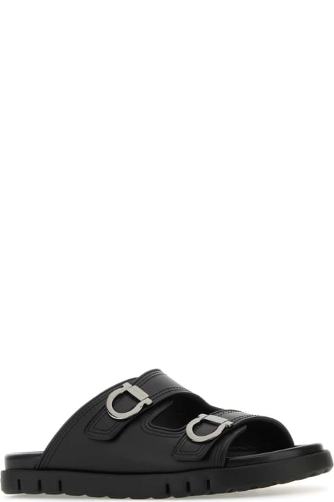 Ferragamo Shoes for Men Ferragamo Black Leather Colly Slippers