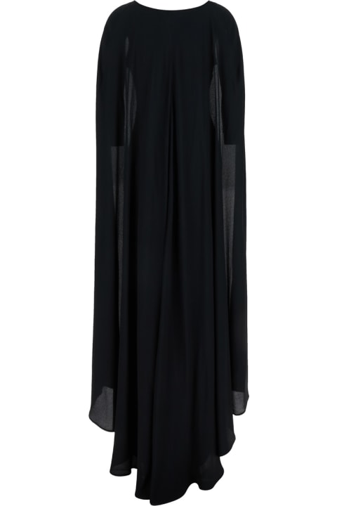 Federica Tosi Dresses for Women Federica Tosi Black Semi-transparent Crew Neck Long Dress In Silk Blend Woman