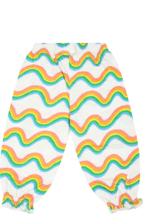 Molo Bottoms for Baby Girls Molo White Trousers For Baby Girl With Rainbow Print