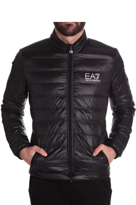 EA7 Coats & Jackets for Men EA7 Logo Printed Zipped Puffer Jacket