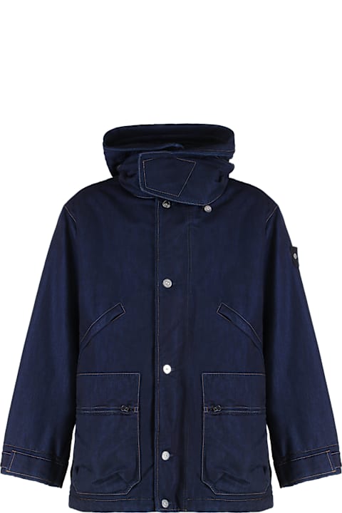 أدوات منزلية Stone Island Denim Research - Short Padded Parka With Removable Hood