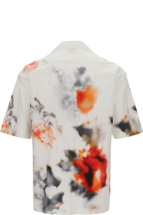 Shirts for Men Alexander McQueen White Bowling Shirt With Multicolor Print In Cotton Man