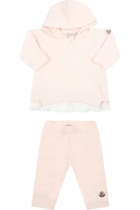 Pink Tracksuit For Baby Girl With Loged Patch
