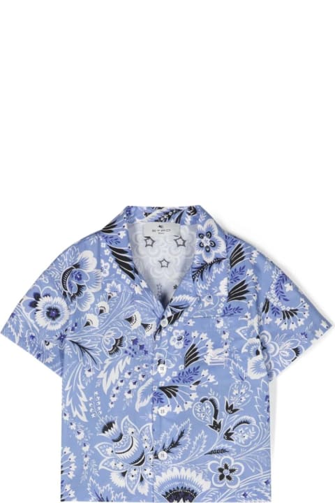 Topwear for Baby Boys Etro Light Blue Bowling Shirt With Paisley Print