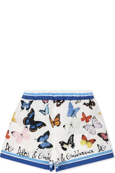Dolce & Gabbana Bottoms for Baby Girls Dolce & Gabbana White Shorts For Baby Girl With Butterflies