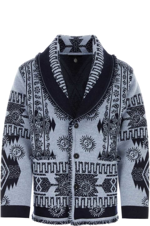 Alanui Sweaters for Men Alanui Embroidered Wool Blend Wood Block Ibrid Cardigan