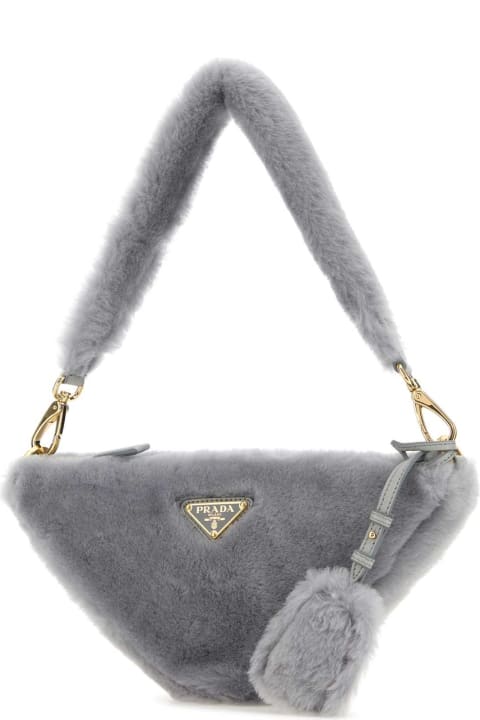 Totes for Women Prada Grey Shearling Triangle Handbag