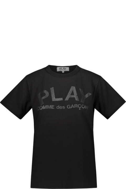 Fashion for Women Comme des Garçons Play Black Short Sleeve T-shirt With Black Printed Logo On The Front And Back
