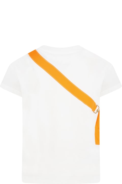 Fendi for Girls Fendi White T-shirt For Girl With Orange Bag