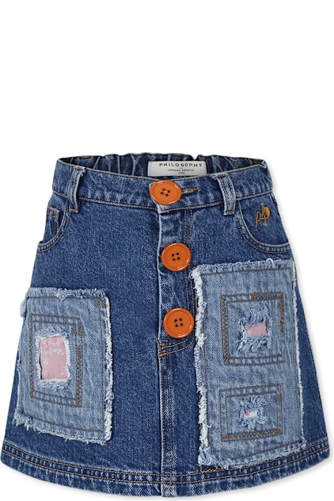 Homeware Philosophy di Lorenzo Serafini Kids Blue Skirt For Girl With Logo