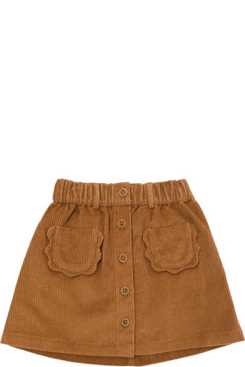 Brown Mini-skirt With Buttons And Patch Pockets In Corduroy Girl