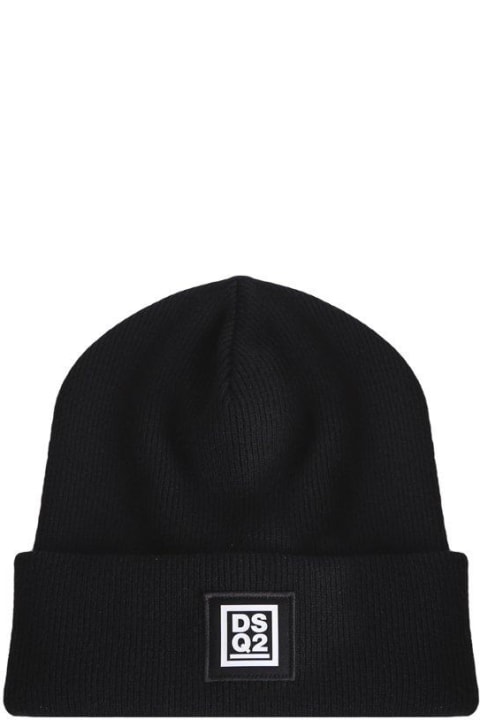 Hats for Men Dsquared2 Logo Patch Ribbed Beanie