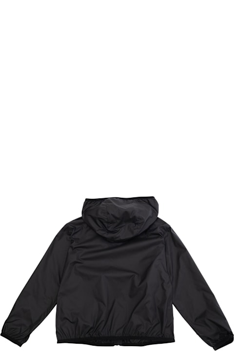 Homeware Moncler 
fegeo
 Black Jacket With Fixed Hood And Logo Patch On The Sleeve In Tech Fabric Girl