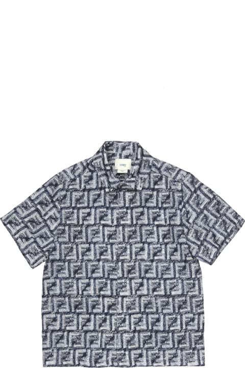 Fendi Shirts for Boys Fendi Bowling Shirt With Blue Monogram Motif
