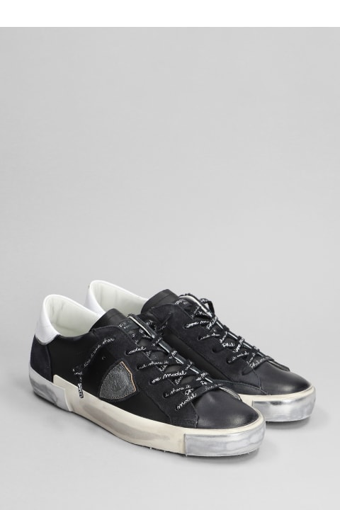 ウィメンズ Philippe Modelのスニーカー Philippe Model Prsx Low Sneakers In Black Suede And Leather