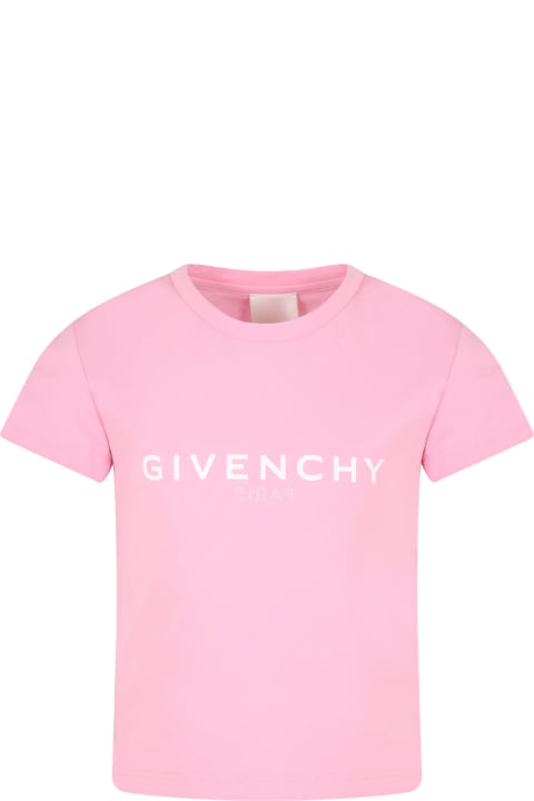 Pink T-shirt For Girl With White Logo