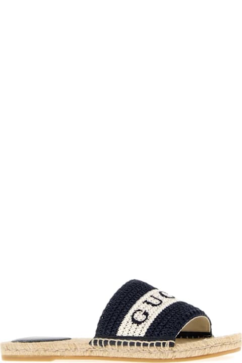 Gucci Dark Blue Raffia Slippers