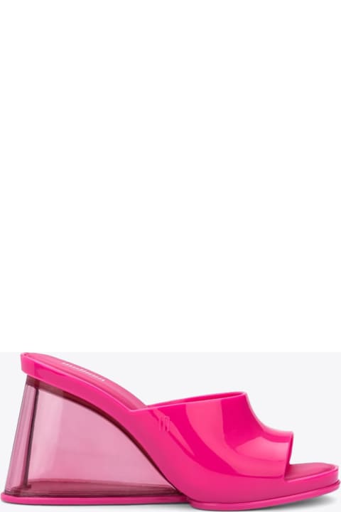 Melissa Darling Ad Bright pink mules with heart shaped wedge - Darling