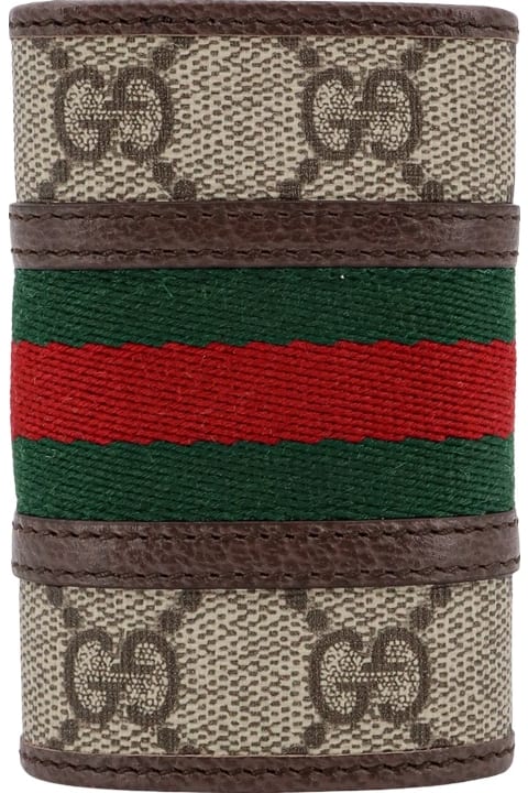 Gucci for Men Gucci Gg Supreme Fabric And Leather Key Ring