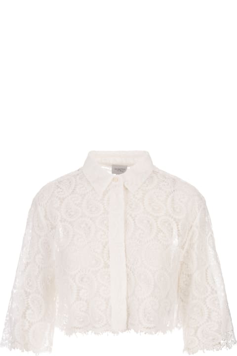 Giambattista Valli ملابس علوية لـ السيدات Giambattista Valli Ivory Paisley Macramé Crop Shirt