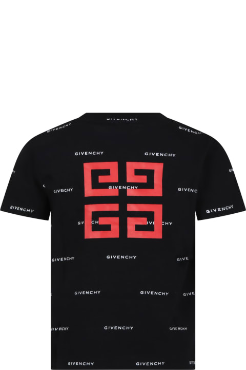 Givenchyのボーイズ Givenchy Black T-shirt For Boy With All-over Logo
