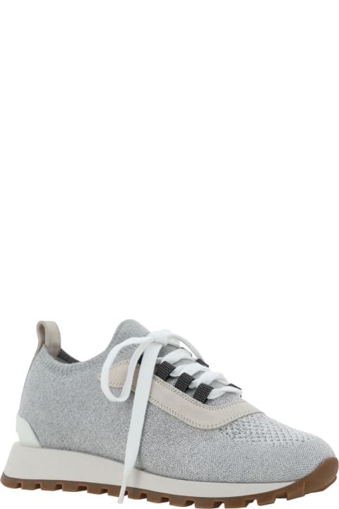 Shoes for Women Brunello Cucinelli Mesh Panel Logo Embossed Sneakers
