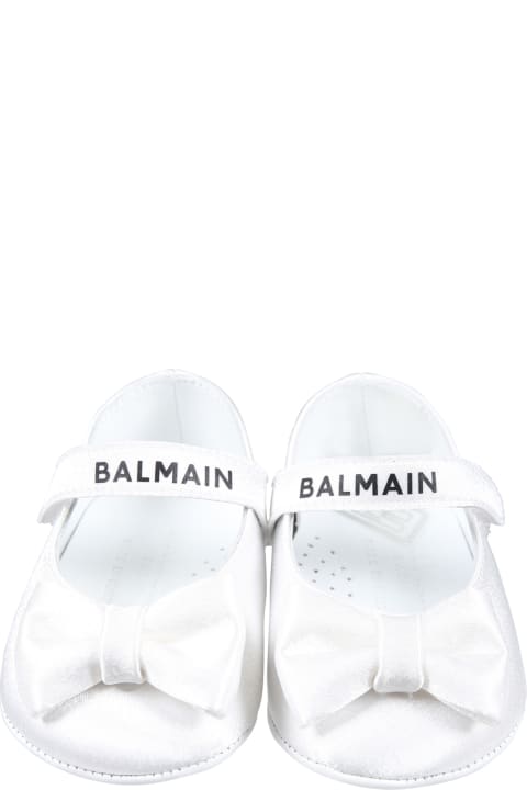 Balmain Kids Balmain White Shoes For Baby Girl With Logo And Bow