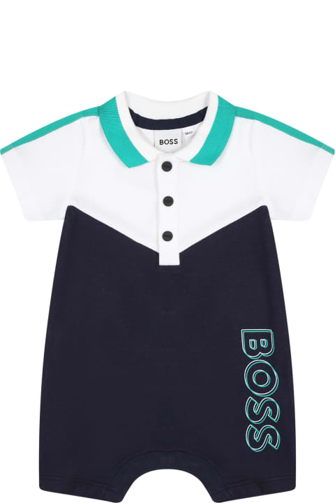 Hugo Boss Kids Hugo Boss Blue Romper For Baby Boy With Logo