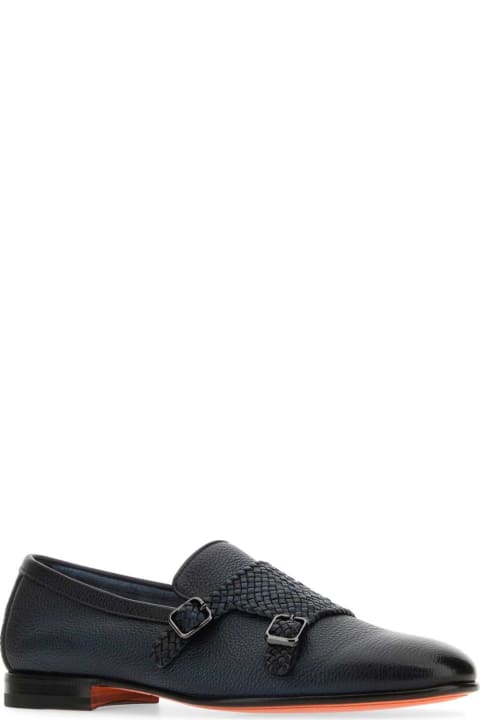 Santoni Loafers & Boat Shoes for Men Santoni Dark Blue Leather Carlos Monk Strap Shoes