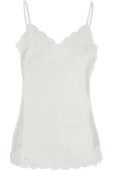 Gold Hawk Clothing for Women Gold Hawk White Sleeveless Top With Adjustable Spaghetti Straps And Floral Emellishment In Silk Woman