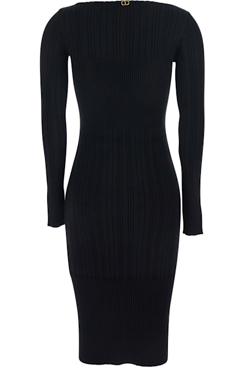 TwinSet for Kids TwinSet Black Long Dress With Boat Neck And Ribbed Design In Fabric Woman