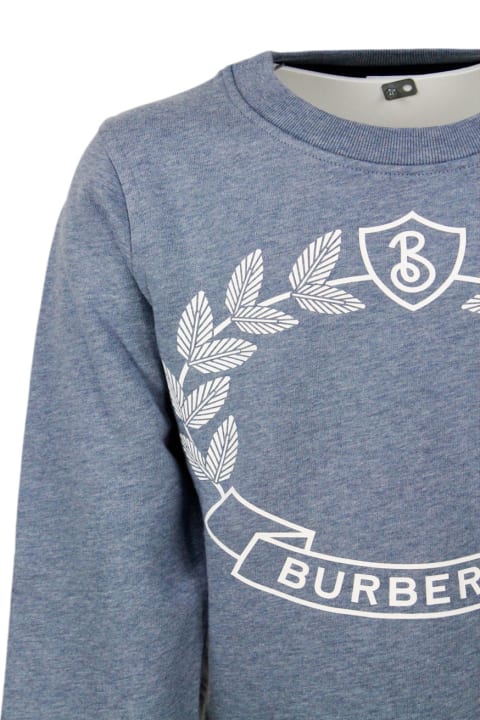 Sweaters & Sweatshirts for Boys Burberry Crewneck Sweatshirt In Cotton Jersey With White Logo Print On The Front