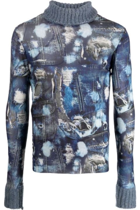 John Richmond Sweaters for Men John Richmond Turtleneck With Long Sleeves In Iconic Runway Denim-effect Pattern.