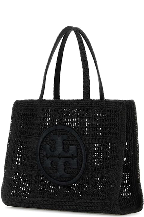 Tory Burch for Women Tory Burch Black Raffia Large Ella Shopping Bag